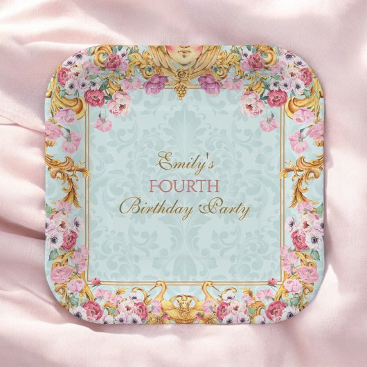 Blauwe pastel goud vierde barokke rococo verjaarda papieren bordje