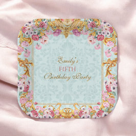 Blauwe pastel goud vijfde barokke rococo verjaarda papieren bordje