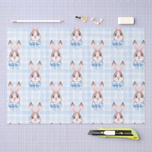 Blauwe Pastel Konijnenkonijn Gift Tissuepapier (Craft)
