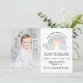 Blauwe Pastel Regenboog van Plezier 1e Verjaardag  Kaart (Staand voorkant)