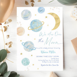 Blauwe Pastel Ruimte Baby Shower Over Maan Kaart