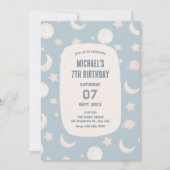 Blauwe pastel ruimtevaarder verjaardag kaart (Voorkant)