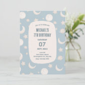 Blauwe pastel ruimtevaarder verjaardag kaart (Staand voorkant)