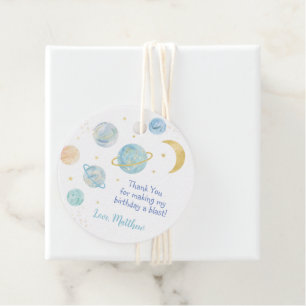 Blauwe Pastel Twee De Maan Ruimte Verjaardag Bedankjes Labels
