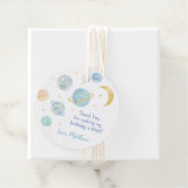 Blauwe Pastel Twee De Maan Ruimte Verjaardag Bedankjes Labels (In situ)