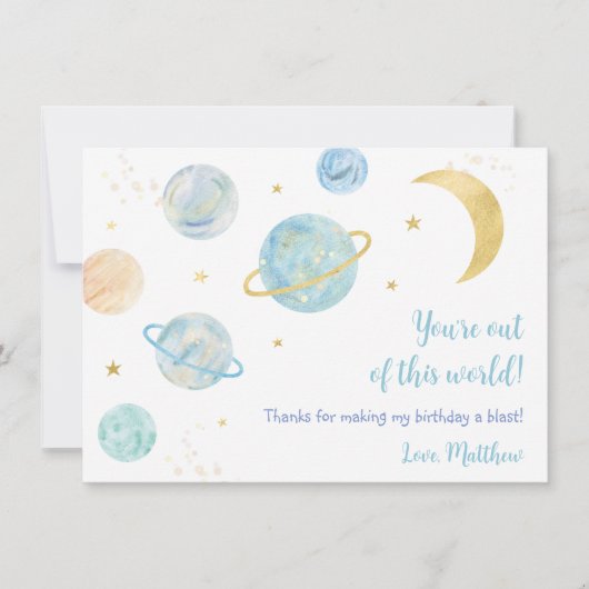 Blauwe Pastel Twee de Maan Ruimte Verjaardag Bedankkaart (Voorkant)