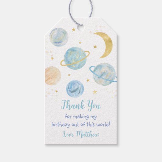 Blauwe Pastel Twee de Maan Ruimte Verjaardag Dank  Cadeaulabel (Voorkant)