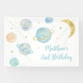 Blauwe Pastel Twee de Maan Ruimte Verjaardag Spandoek (Horizontaal)