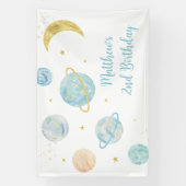 Blauwe Pastel Twee de Maan Ruimte Verjaardag Spandoek (Verticaal)