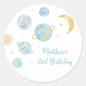 Blauwe Pastel Twee de Maan Ruimte Verjaardagsgunst Ronde Sticker (Voorkant)