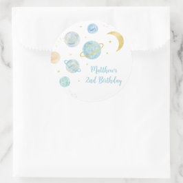 Blauwe Pastel Twee de Maan Ruimte Verjaardagsgunst Ronde Sticker