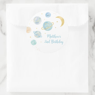 Blauwe Pastel Twee de Maan Ruimte Verjaardagsgunst Ronde Sticker