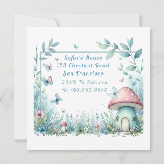 Blauwe pastel vlinder fee eerste verjaardag - kaart (Achterkant)