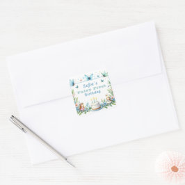 Blauwe Pastel Vlinder Fee Eerste Verjaardag - Vierkante Sticker