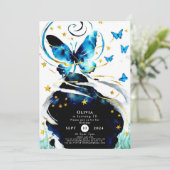 Blauwe pastel vlinder verjaardag kaart (Staand voorkant)
