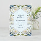 Blauwe Pastel Witte Rose Bloemen Border Wedding Kaart (Staand voorkant)