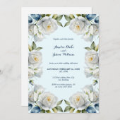 Blauwe Pastel Witte Rose Bloemen Border Wedding Kaart (Voorkant / Achterkant)