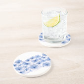 Blauwe pastelbloem bloemenverf waterverf zandsteen onderzetter (Zijkant)