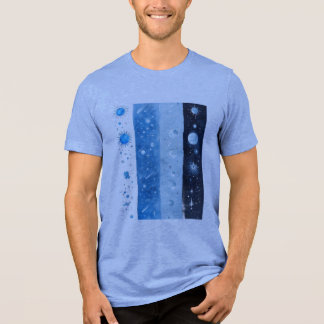 Blauwe pastelplaneet ontwerp in penseelstreek Tri-Blend shirt