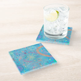 Blauwe Pastels Droom Abstract Glazen Onderzetter