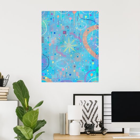 Blauwe Pastels Droom Abstract  Poster (Thuiskantoor)