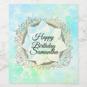 Blauwe Pastels Elegante Lotus Bloem Verjaardag Wijn Etiket (Enkel label)