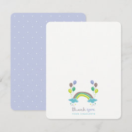Blauwe pastels regenboog en ballonnen jongen Baby  Bedankkaart