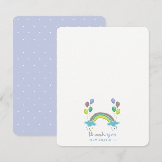 Blauwe pastels regenboog en ballonnen jongen Baby  Bedankkaart (Voorkant / Achterkant)