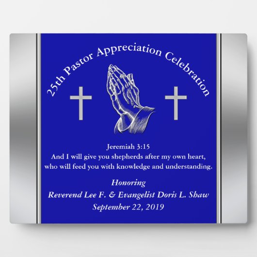  blauwe pastor Appreciation Plaque Fotoplaat (Voorkant)
