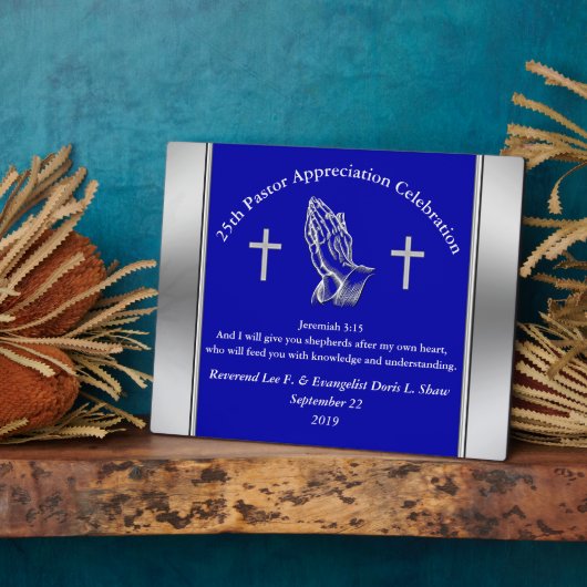 blauwe pastor Appreciation Plaque Fotoplaat (Zijkant)