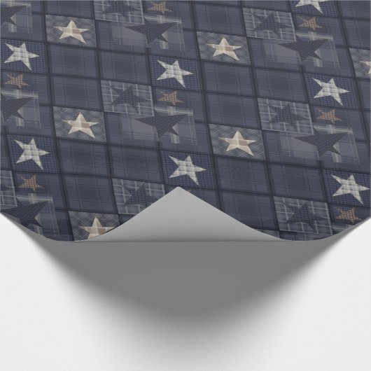 Blauwe patchwork cadeaupapier (Hoek)