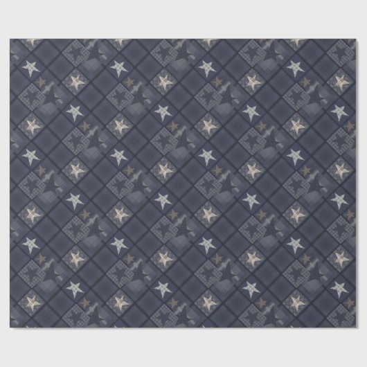 Blauwe patchwork cadeaupapier (Vlak)