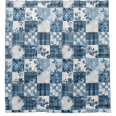 Blauwe Patchwork Dekbed Rustieke Bloemen Retro Douchegordijn (Voorkant)
