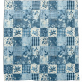 Blauwe Patchwork Dekens Rustieke Bloemen Retro Douchegordijn (Voorkant)