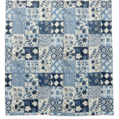 Blauwe Patchwork Dekens Rustieke Bloemen Retro Douchegordijn (Voorkant)