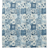 Blauwe Patchwork Dekens Rustieke Bloemen Retro Douchegordijn (Voorkant)