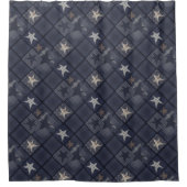 Blauwe patchwork douchegordijn (Voorkant)