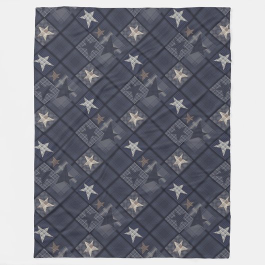 Blauwe patchwork fleece deken (Voorkant)