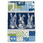 Blauwe Patchwork Konijnen Medium Cadeauzakje (Achterkant)