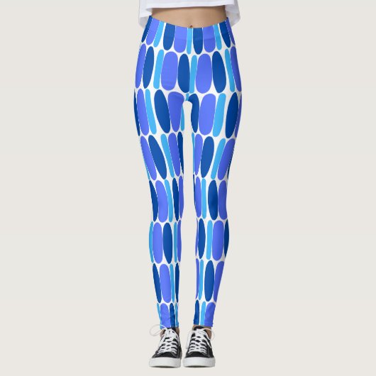 Blauwe Patroonkleurige vormen Leggings (Voorkant)