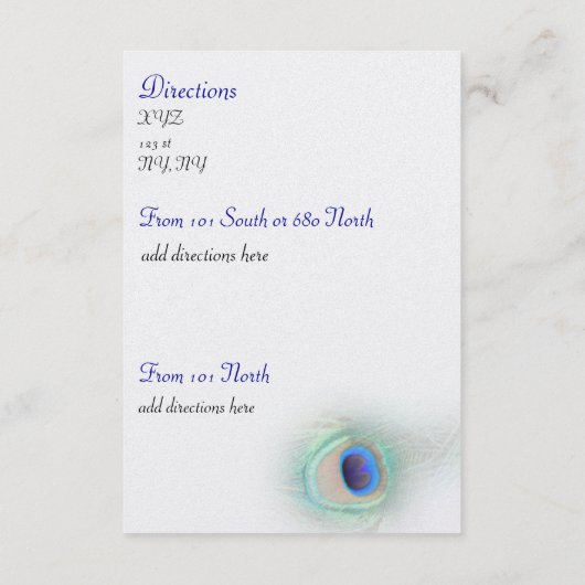 blauwe pauw 3,5 x 5 accomodatie informatiekaartje (Achterkant)