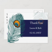 blauwe pauw bruiloft Dank u Briefkaart (Voorkant / Achterkant)