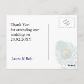 blauwe pauw bruiloft Dank u Briefkaart (Achterkant)