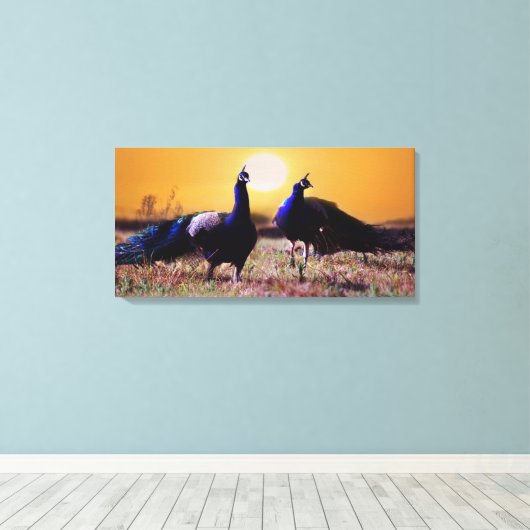 Blauwe pauw canvas afdruk (Insitu (Houten vloer))