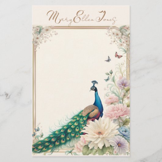 Blauwe pauw in Pastel Bloemtuin Briefpapier (Voorkant)