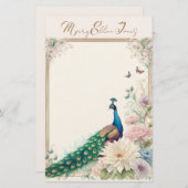 Blauwe pauw in Pastel Bloemtuin Briefpapier (Voorkant / Achterkant)