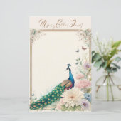 Blauwe pauw in Pastel Bloemtuin Briefpapier (Staand voorkant)