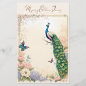 Blauwe pauw in Pastel Bloemtuin II Briefpapier (Voorkant)