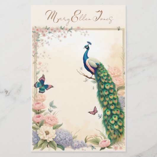 Blauwe pauw in Pastel Bloemtuin II Briefpapier (Voorkant)