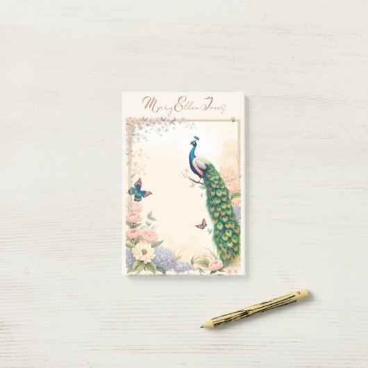 Blauwe pauw in Pastel Bloemtuin II Post-it® Notes (Op bureau)